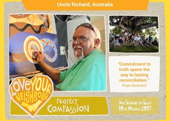 Internationally renowned Aboriginal artist Uncle Richard Campbell for Project Compassion 2017 IMAGE